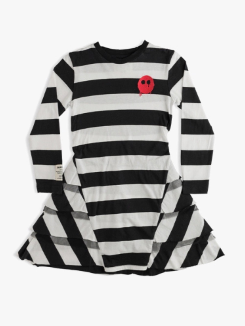 Nununu Black White Stripe Ruffle Dress Girls Size 6–7 Skull Long Sleeve
